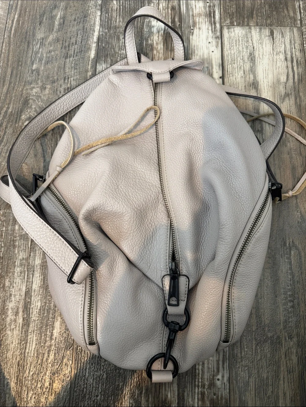 Leather Sling Backpack in Light Taupe